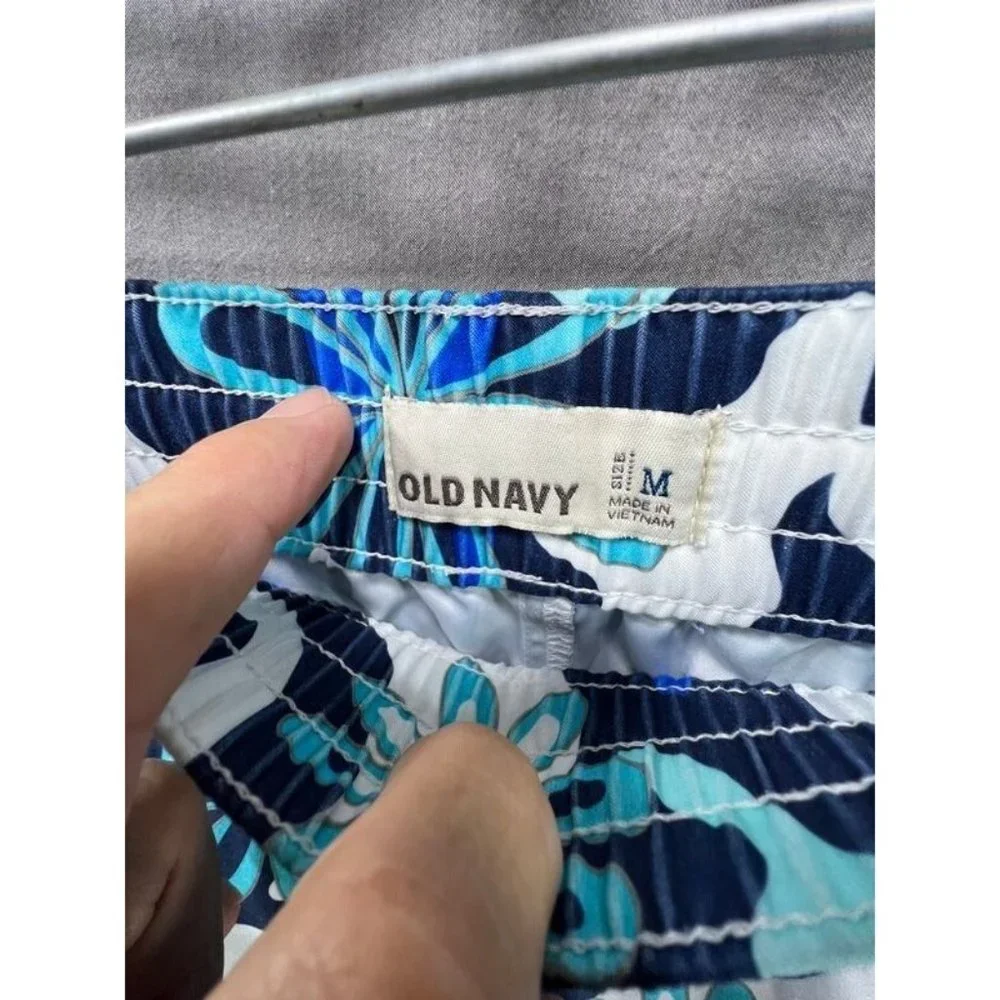 Old Navy Shorts Womens Medium‎ Blue White Drawstrings Floral Tropical Ladies.